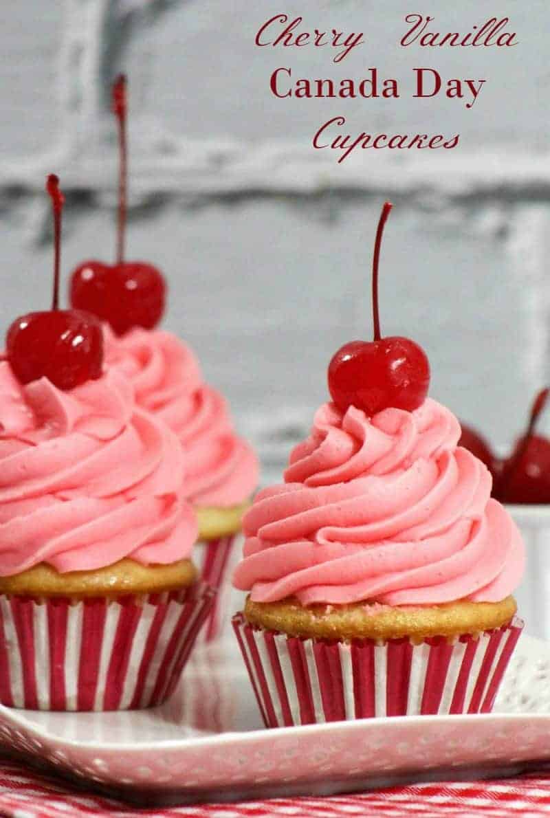 Looking for the perfect Canada Day recipe for your dessert table? These cherry vanilla cupcakes aren't just delicious, they look festive & fun too!