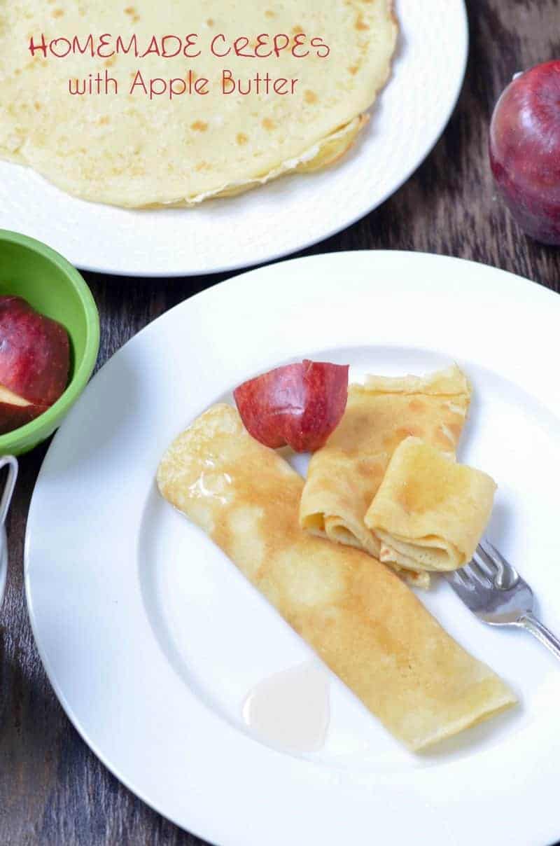 Looking for delicious apple recipes for kids? You absolutely MUST try this amazing (if I do say so myself) homemade crepes with apple butter recipe. My kids devoured it! Plus check out more amazing apple recipes!