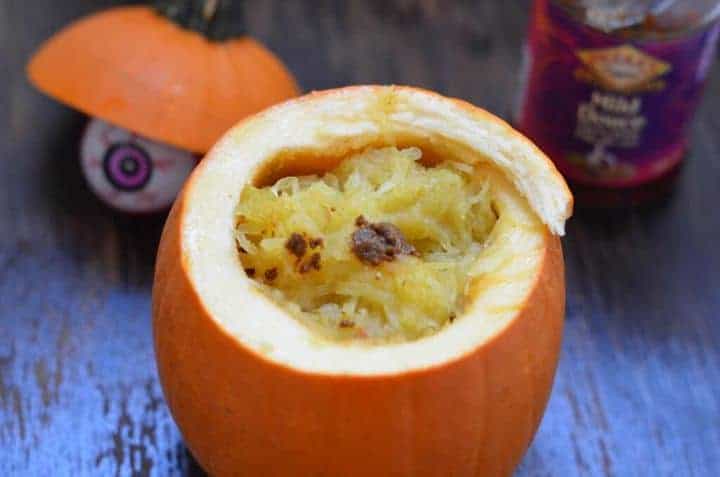 Looking for a fun yet easy appetizer for your Halloween party? Try our Creepy Spaghetti Squash Recipe, made in a pumpkin. It looks like a brain but tastes delish!