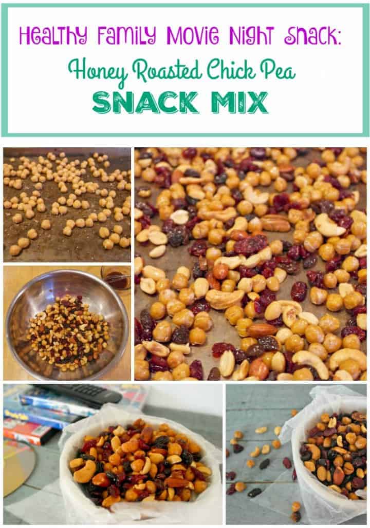 Looking for a healthy family movie night snack that isn't the usual bowl of popcorn? Check out our honey roasted chick peas snack mix recipe!