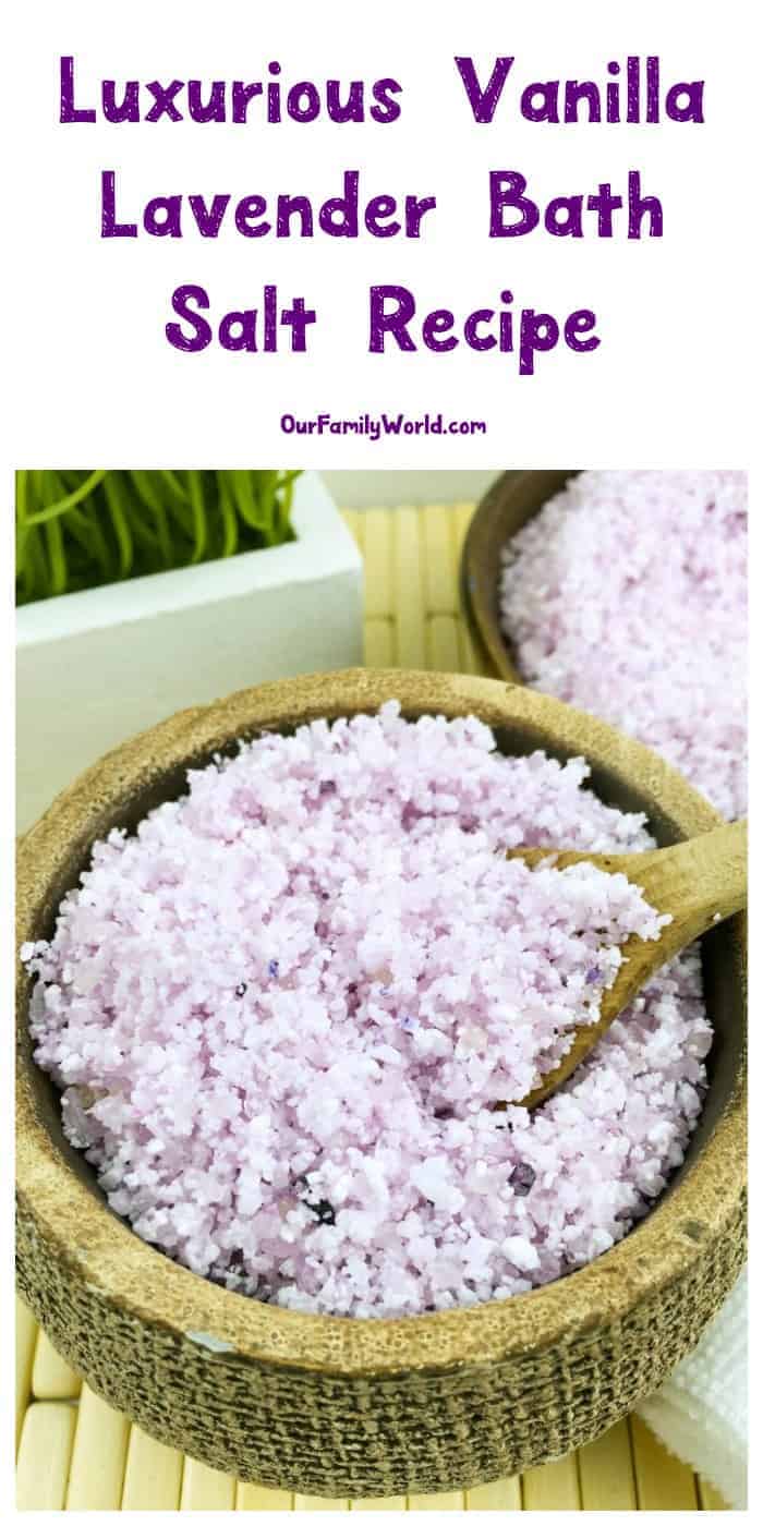 When it comes to handmade Mother's Day gifts, there's nothing simpler yet more divine than luxurious bath salts. This Vanilla Lavender bath salts recipe takes just a few minutes to put together yet offers mom hours of relaxation!