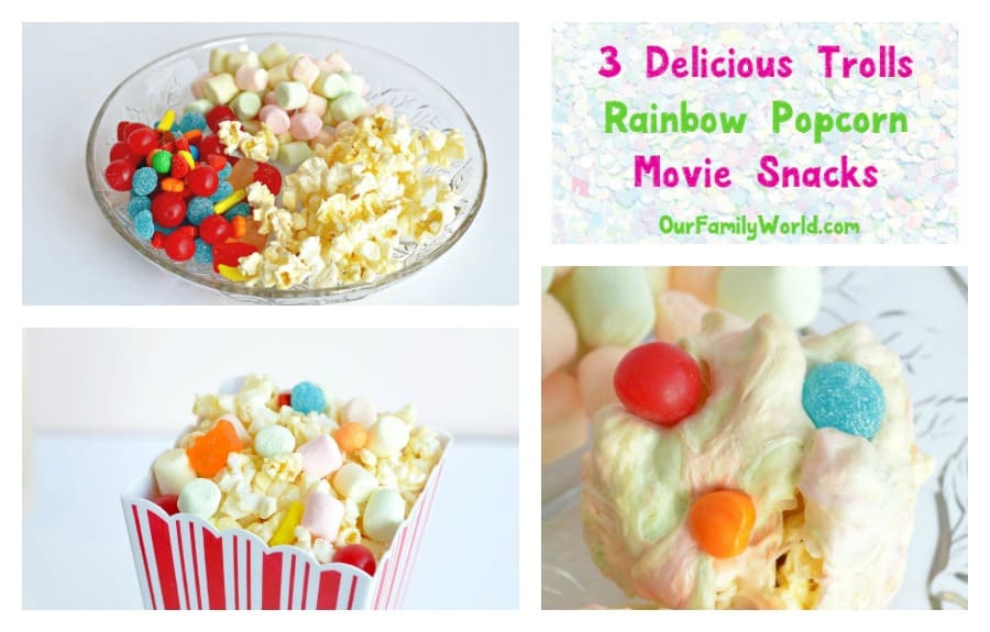 Are you as excited about the DreamWorks Trolls DVD release as we are? Make your movie night special with 3 delicious & easy Trolls rainbow popcorn snacks!