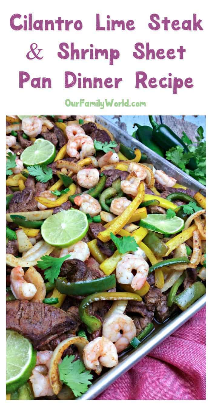 In the mood for a little surf and turf tonight? Try this delicious cilantro lime steak and shrimp recipe! The flavors are spot on, and since it's made on a sheet pan, cleanup is a breeze. 
