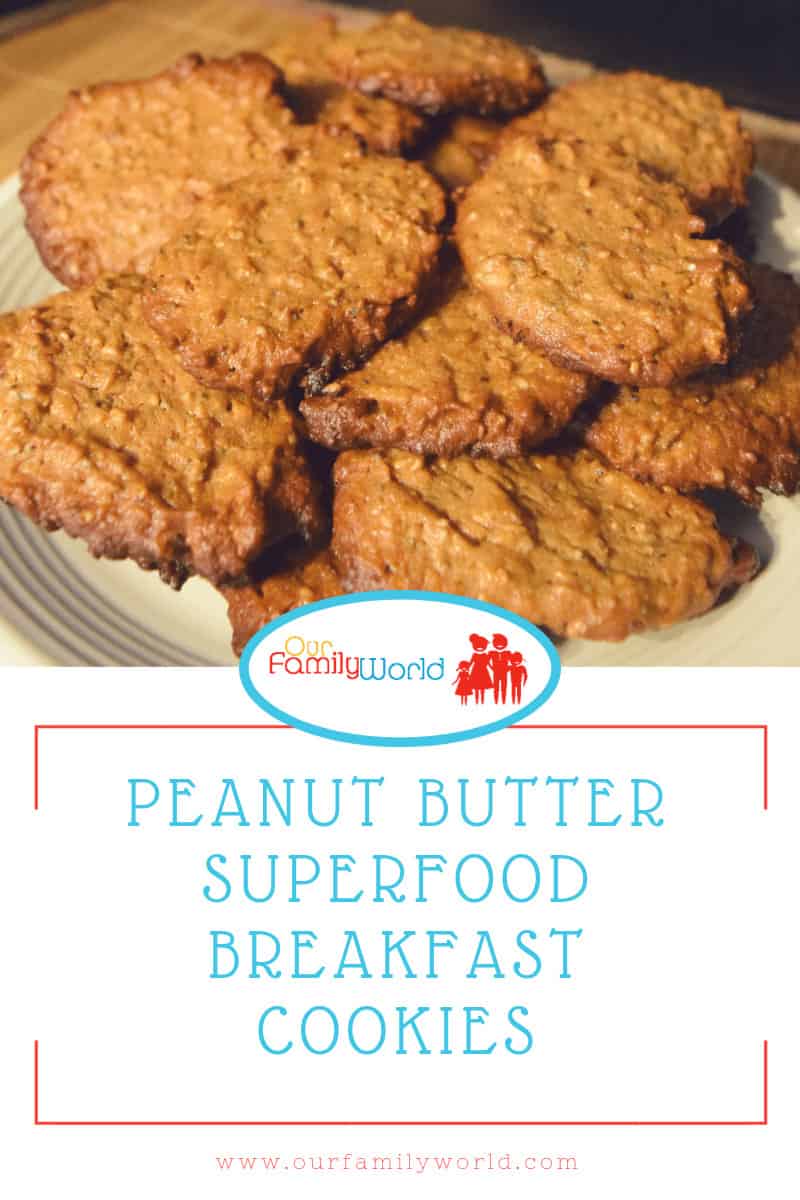 You officially have permission to enjoy cookies for breakfast! These peanut butter superfood cookies are packed with tasty foods that will fuel your body, like flax seeds, chia, and coconut. Your little superheroes will love this superhero-worthy breakfast! #breakfast #superfoods #peanutbutter #cookiesforbreakfast #flaxseeds #chiaseeds #coconut